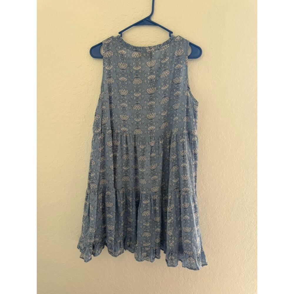 Tucker Nuck Blue White Floral Block Print Tiered Ruffle Hem Mini Dress Size M - Picture 3 of 3